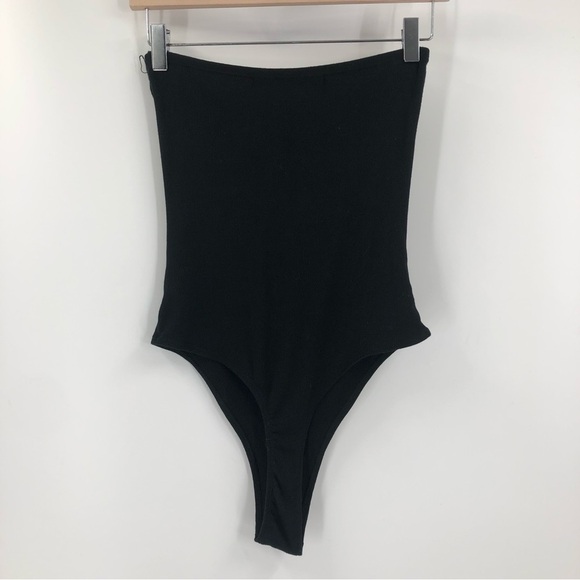 Stillwater S strapless front tie Bodysuit black 0822 ribbed soft bow stretch - Picture 5 of 10